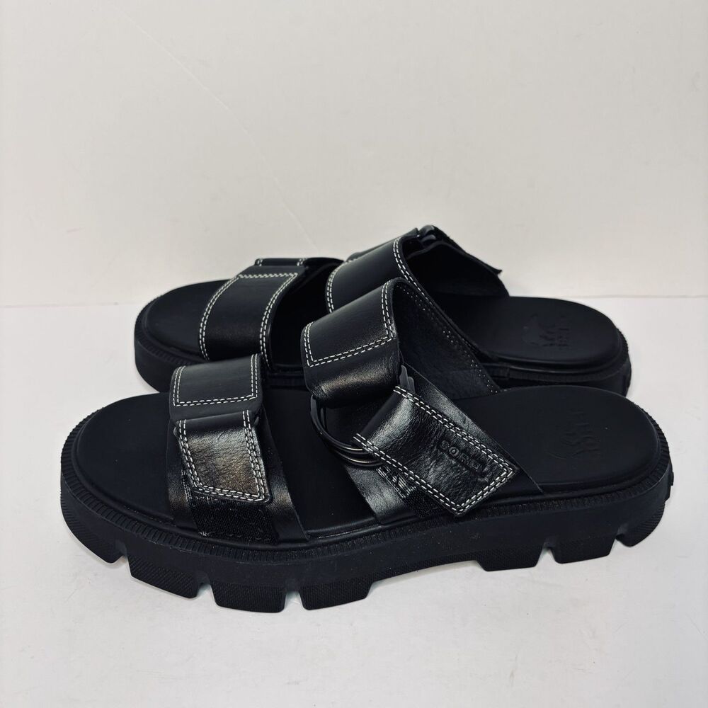 Sorel Chunky Black Sandals Adjustable Buckle Straps Contrast Womens